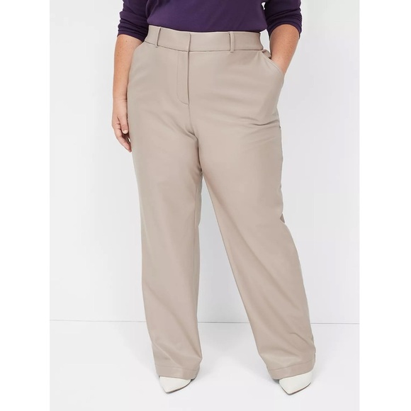 NWT Faux Leather Straight Leg Pant Taupe Sand Tan Vegan - Picture 1 of 15